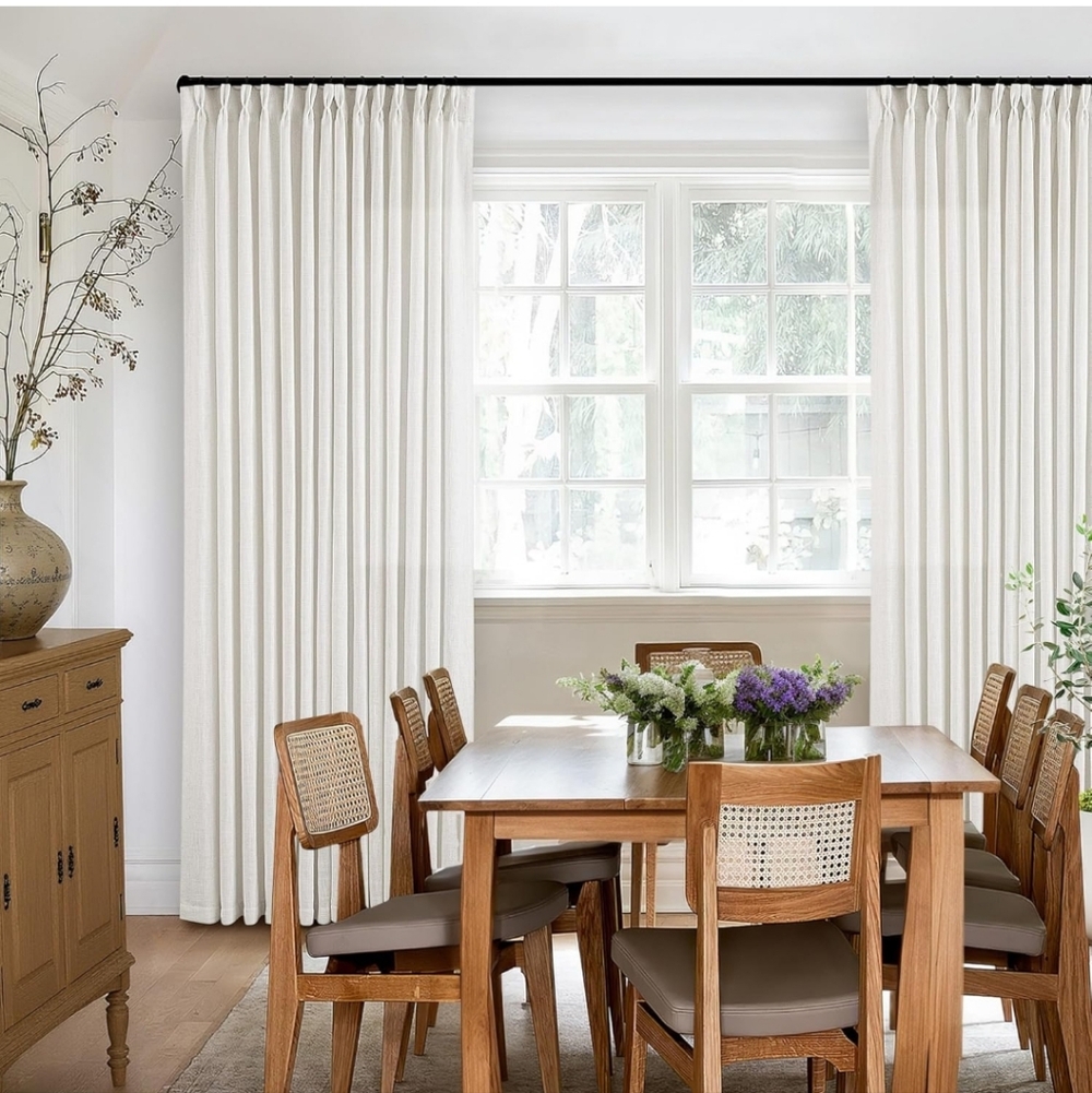 Beige White Linen Curtains 108 Inches Long 2 Panels Set for Living Room Neutral
